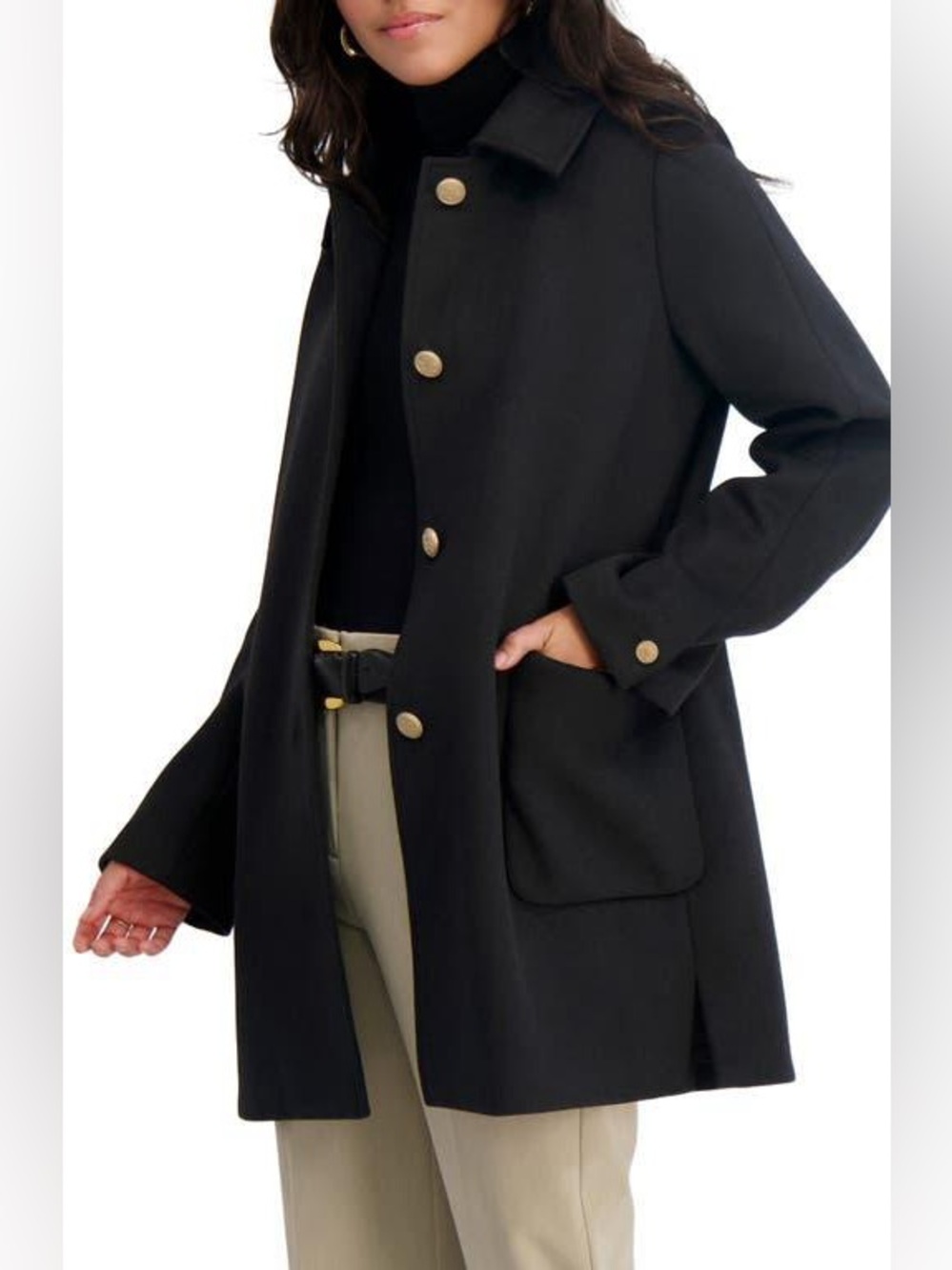 TAHARI Paula Single‎ Breasted Wool Bend Coat Size Small Black